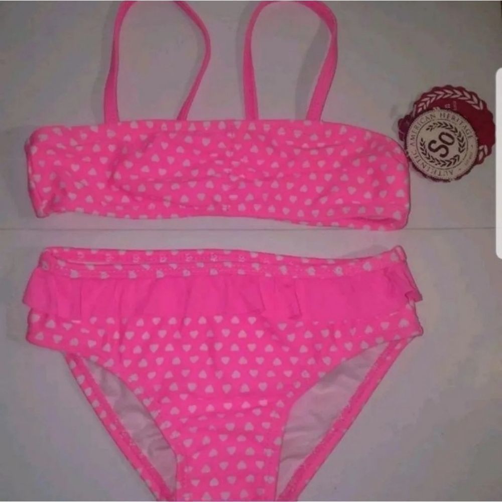 Girls XXS (4) 2 PC Swimsuit! Pink hearts